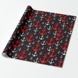 Rood wit anker met zwarte achtergrond cadeaupapier