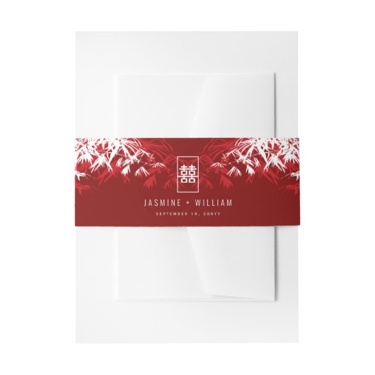 Rood/wit bamboe bladeren dubbele xi Chinese bruilo Uitnodigingen Wikkel (Voorkant Voorbeeld)