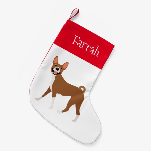 Rood Wit Basenji Gepersonaliseerd Kleine Kerstsok (Voorkant (Hangend))