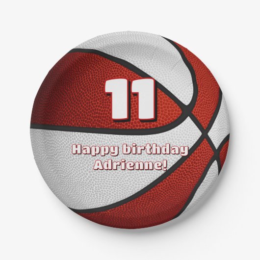 Rood Wit Basketbal Meisjes Sportfeest Papieren Bordje (Voorkant)