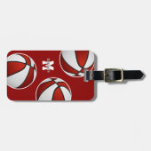 rood wit basketbal sport team kleuren bagagelabel (Voorkant horizontaal)