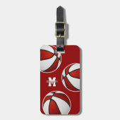 rood wit basketbal sport team kleuren bagagelabel (Voorkant verticaal)
