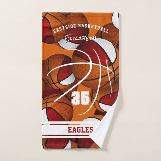 Rood Wit Basketbal Team Kleuren Atleet Naam Handdoek (Handdoek)