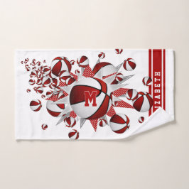 rood wit basketballen sterren meisjes monogram handdoek