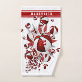 rood wit basketballen sterren meisjes monogram handdoek (Handdoek)