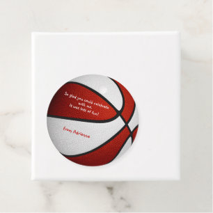 Rood wit basketbalteam kleurt verjaardagsfeestje bedankjes labels