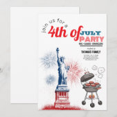 Rood, Wit & BBQ 4 juli Uitnodiging (Voorkant / Achterkant)