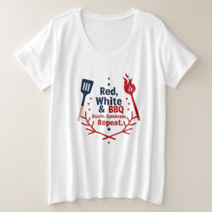 Rood, Wit & BBQ Plus Size Shirt – Patriottische Gr