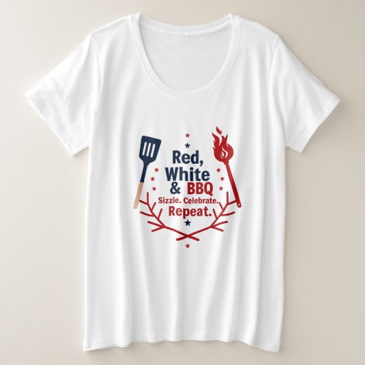 Rood, Wit & BBQ Plus Size Shirt – Patriottische Gr (Design voorkant)