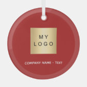 Rood wit bedrijf logo glas ornament (Voorkant)