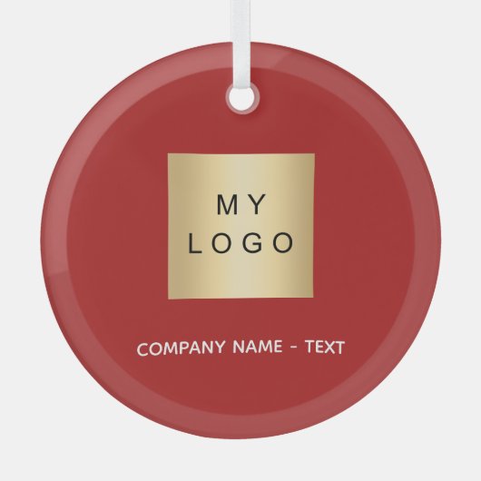 Rood wit bedrijf logo glas ornament (Voorkant)