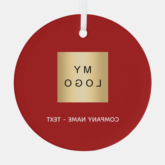 Rood wit bedrijf logo glas ornament (Achterkant)