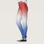 Rood Wit Blau Glitter Gradiënt Patriottische Dag Leggings (Links)