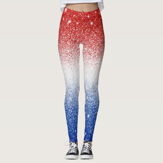 Rood Wit Blau Glitter Gradiënt Patriottische Dag Leggings (Voorkant)
