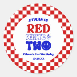 Rood Wit & Blauw 4 juli 2 Verjaardagsfeest Ronde Sticker
