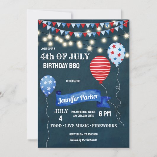 Rood Wit Blauw 4 Juli | 4 juli verjaardag Kaart (Voorkant)