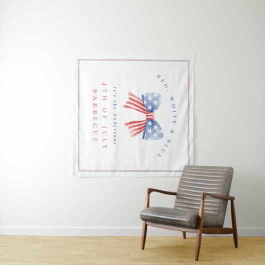 Rood Wit Blauw 4 juli Barbecue Waterverf Bow Wandkleed (In Situ (horizontaal))