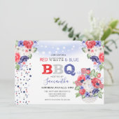 Rood Wit & Blauw 4 juli BBQ Uitnodiging (Staand voorkant)
