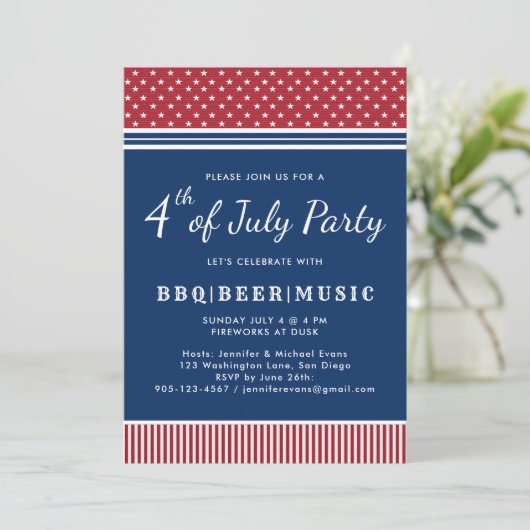 Rood Wit Blauw 4 juli BBQ Viering Kaart (Staand voorkant)