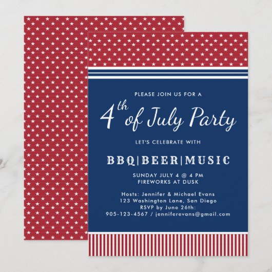 Rood Wit Blauw 4 juli BBQ Viering Kaart (Voorkant / Achterkant)