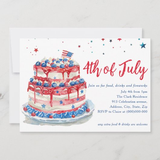 Rood Wit Blauw 4 Juli Cake Kaart (Voorkant)