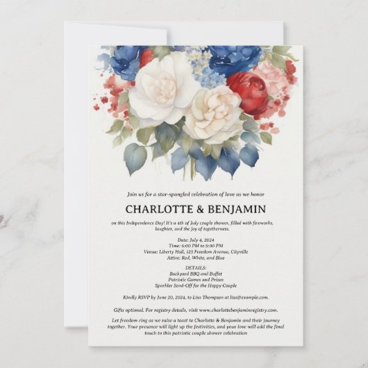 Rood Wit & Blauw 4 juli Couple Shower Kaart (Voorkant)