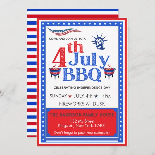 Rood Wit Blauw 4 juli Feest BBQ Viering Kaart (Voorkant / Achterkant)