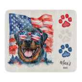 Rood Wit Blauw 4 juli Grappige Rottweiler Hond Snijplank (Voorkant)
