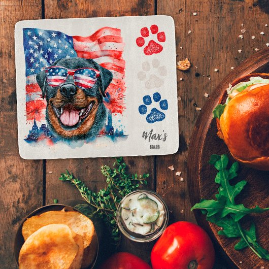 Rood Wit Blauw 4 juli Grappige Rottweiler Hond Snijplank