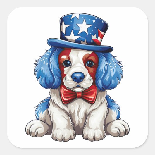 Rood, Wit, Blauw, 4 juli Hond Vierkante Sticker (Voorkant)