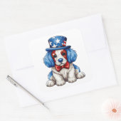 Rood, Wit, Blauw, 4 juli Hond Vierkante Sticker (Envelop)