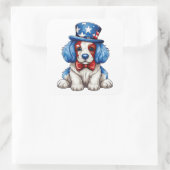Rood, Wit, Blauw, 4 juli Hond Vierkante Sticker (Tas)