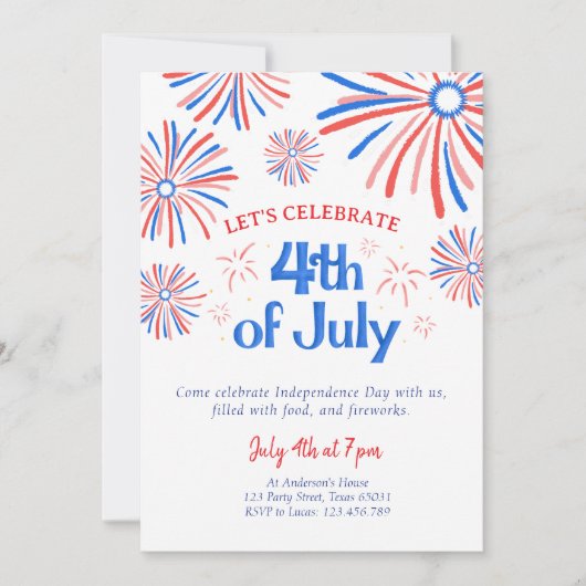 Rood, Wit & Blauw 4 juli vuurwerkfeest Kaart (Voorkant)