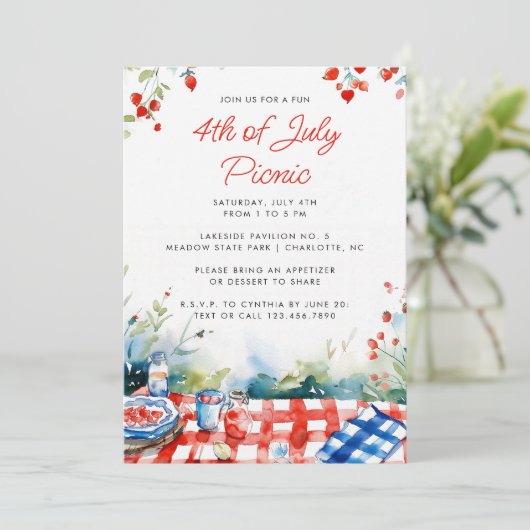 Rood Wit Blauw 4 juli Zomer Picknick Kaart (Staand voorkant)