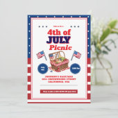 Rood Wit Blauw 4 juli Zomer Picknick Uitnodiging (Staand voorkant)