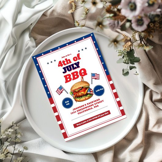 Rood Wit Blauw 4 juli Zomer Picknick Uitnodiging