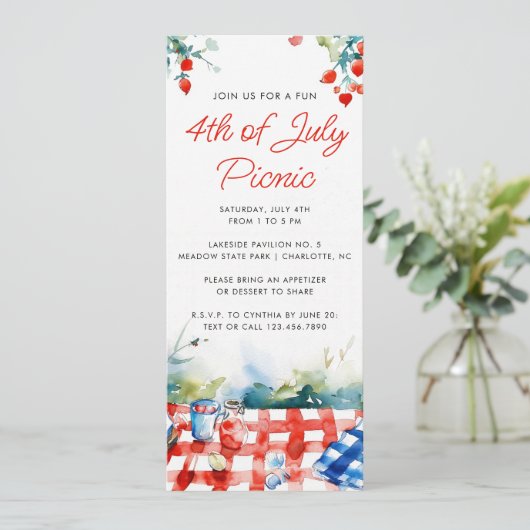 Rood Wit Blauw 4 juli Zomerpicknick Kaart (Staand voorkant)