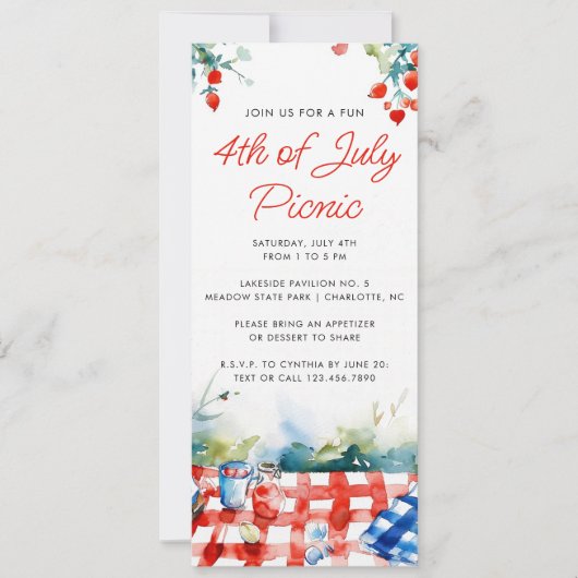 Rood Wit Blauw 4 juli Zomerpicknick Kaart (Voorkant)