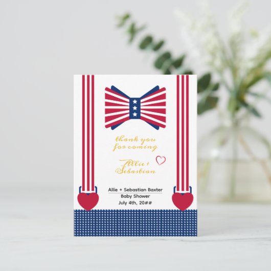 Rood Wit Blauw 4th Juli Baby shower Dank u Kaart (Staand voorkant)