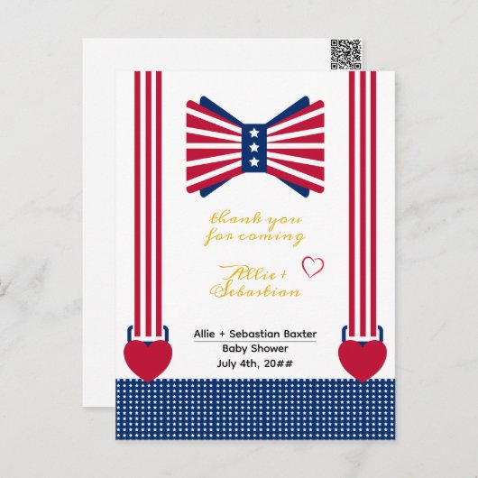 Rood Wit Blauw 4th Juli Baby shower Dank u Kaart (Voorkant / Achterkant)