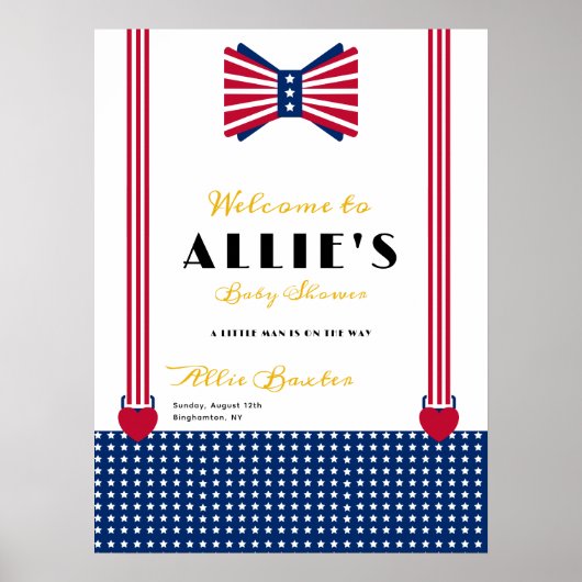 Rood Wit Blauw 4th Juli Baby shower Welkomstbord Poster (Voorkant)