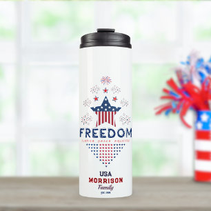 Rood Wit Blauw 4th of July Aangepaste Familienaam Thermosbeker