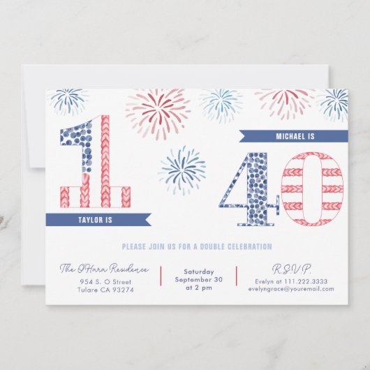 Rood Wit Blauw 4th van Juli Gezamenlijk Verjaardag Kaart (Voorkant)