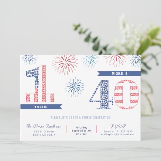 Rood Wit Blauw 4th van Juli Gezamenlijk Verjaardag Kaart (Staand voorkant)