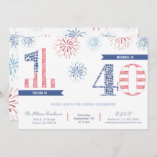 Rood Wit Blauw 4th van Juli Gezamenlijk Verjaardag Kaart (Voorkant / Achterkant)