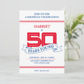 Rood Wit Blauw 50 Jaar Jong Banner 50ste Verjaarda Kaart (Staand voorkant)