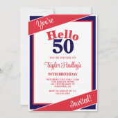 Rood Wit & Blauw 50ste verjaardag Uitnodiging (Voorkant)