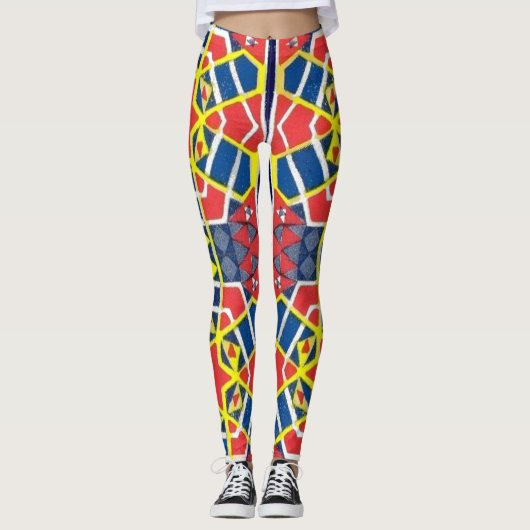 rood wit blauw abstract leggings (Voorkant)