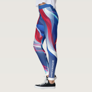Rood Wit Blauw Abstract met Uw Naam Leggings