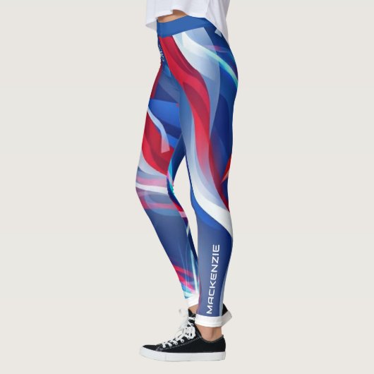 Rood Wit Blauw Abstract met Uw Naam Leggings (Links)